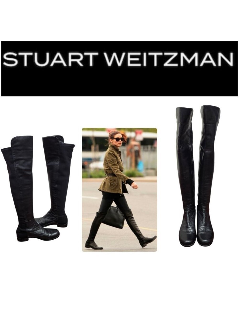 Stuart Weitzman 5050 Over The Knee Boots Black Leather Stretch Back Size 8 M